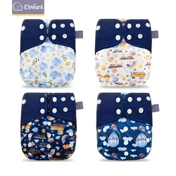 Elinfant conjunto de fralda ecológica de bebê, 4 peças, estampa popular, ecológica, lavável, ajustável, fraldas ecológicas de bebê
