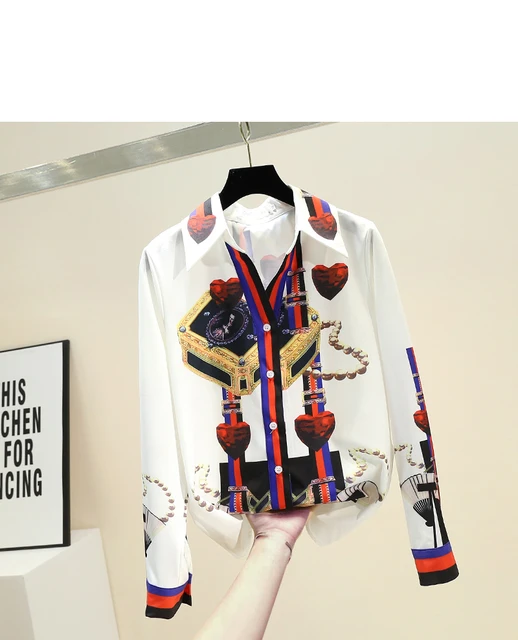 2022 Spring New Retro Print Blouse Women Lapel Shirt Woman Long Sleeve Shirt Tops Office Ladies All-match Blouuse Blusas Femme Long Sleeve