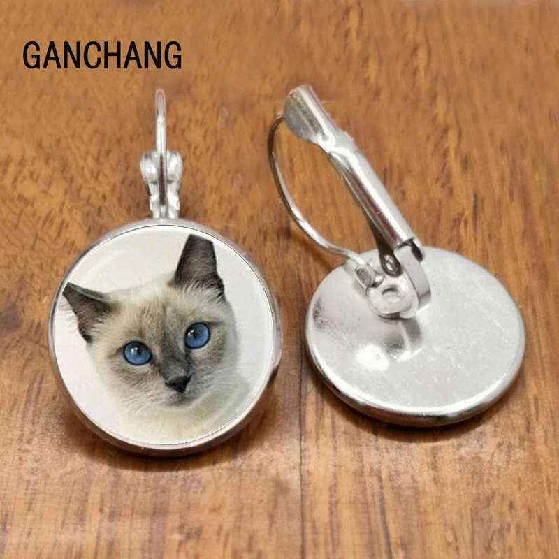 Стеклянные черные и белые серьги с двумя котами женские модные серьги, индивидуальный заказ / новые ювелирные изделия серебро/бронза