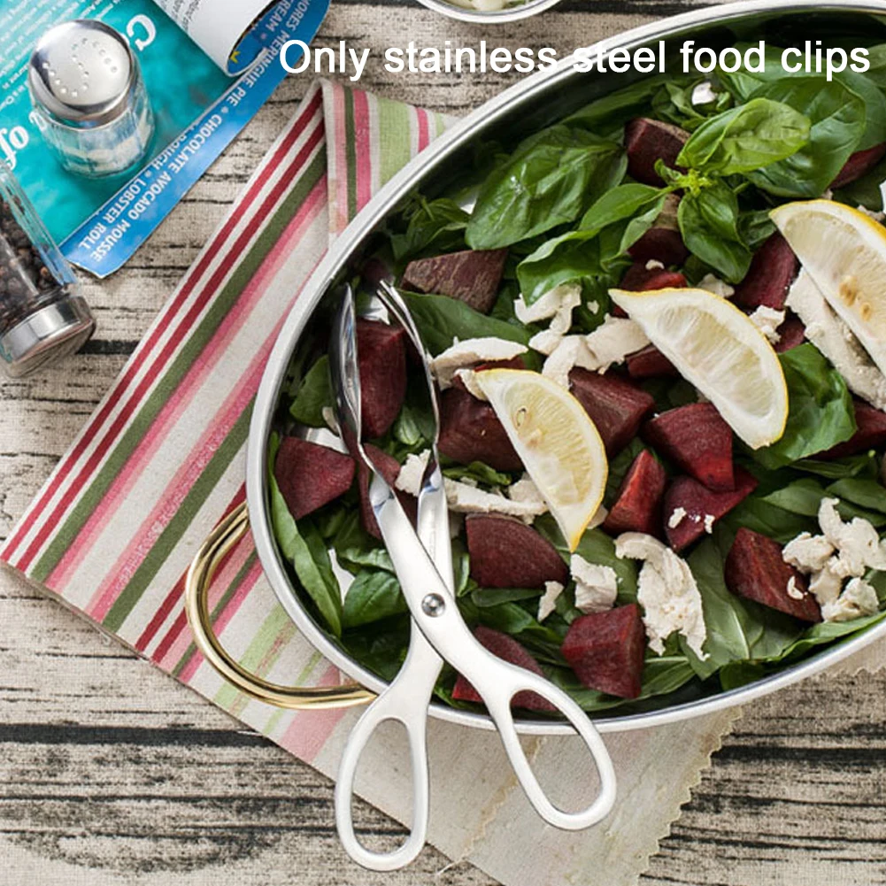 Food Bread Clamp Stainless Steel Kitchen Tool BBQ Tongs Cooking Salad Cake To Buffet