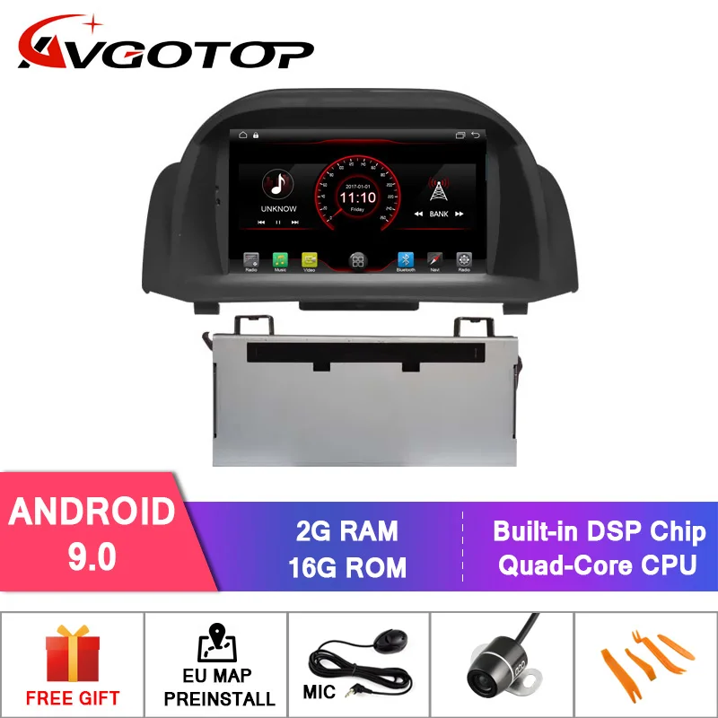 AVGOTOP Android 9 WINCE Bluetooth GPS Автомобильный радиоприёмник dvd-плеер для FORD FIESTA 2009-2012 2G 16G MP3 MP4 автомобиля мультимедиа - Цвет: Android 9