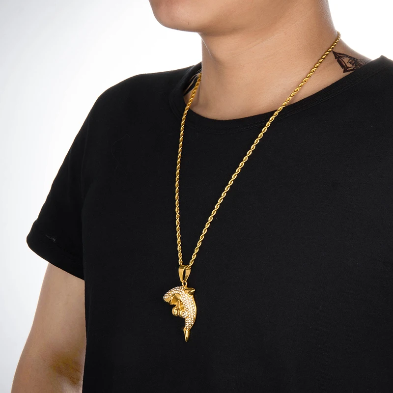 US7 Iced Out Bling в форме акулы кулон ожерелье из нержавеющей стали горный хрусталь ожерелье s& Подвески для мужчин хип хоп ювелирные изделия подарок