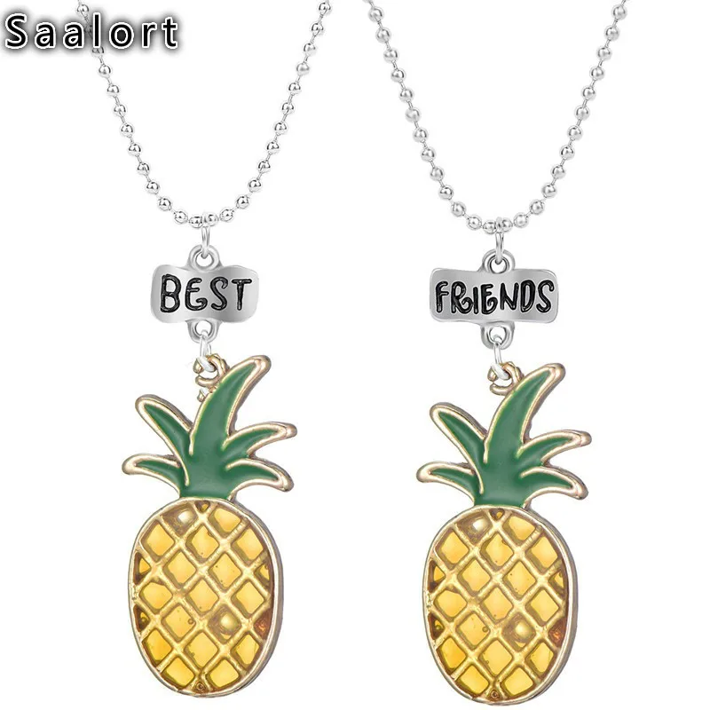 

Best Friend Pineapple Pattern Alloy Pendant Necklace 2 Pieces/set of Cute Fruit Friendship Jewelry Gifts for Girls