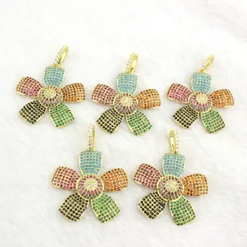 

28*29mm 5pcs/lot Fashion colorful cz pendant,flower shape cubic zirocn micro pave charm,popular necklace/earring component