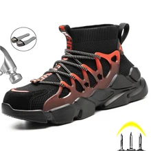 Chaussures de travail légères avec bout en acier pour homme, baskets de sécurité, indestructibles, Anti perforation 