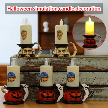 

Halloween Holder Candle Light LED Electronic Candles Light Party Festival Tea Lamps Pumpkin Skull Night Flameless Lamp @D22