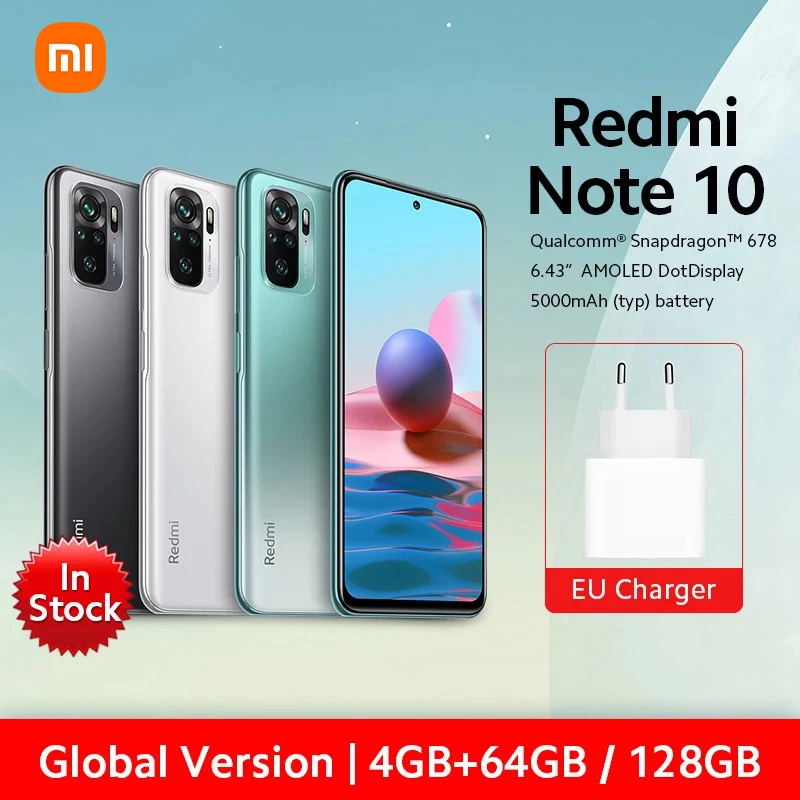 Versión Global Xiaomi Redmi Nota 10 4GB RAM 64GB / 128GB ROM teléfono móvil Snapdragon 678 de 6,43 Pantalla AMOLED 48MP Quad Camera