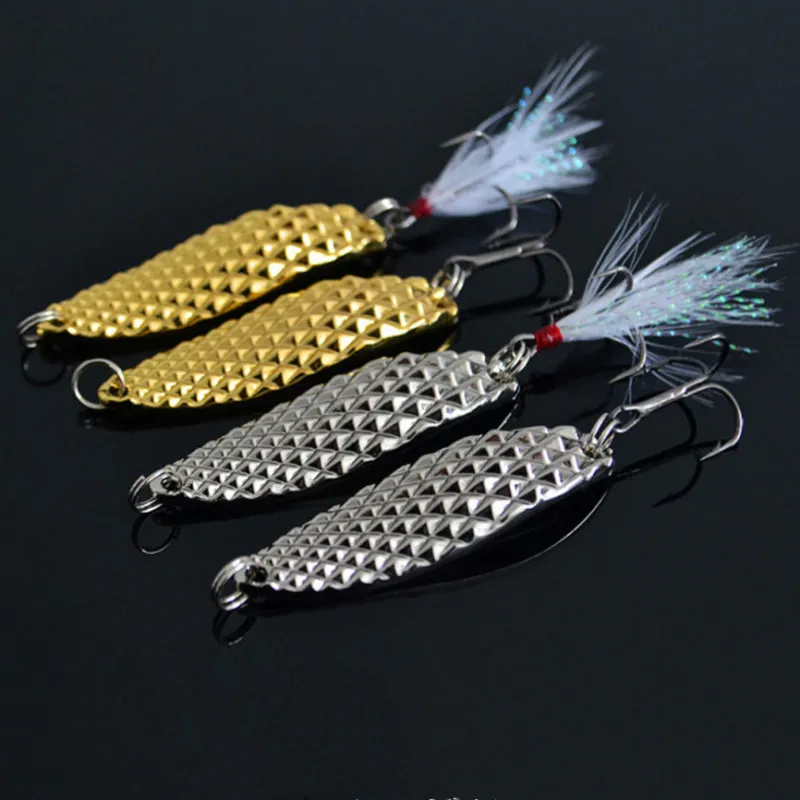

1Pcs Metal Spinner Spoon Fishing Lure 7g 10g 15g Gold Silver Rotating Hard Baits For Trout Pike Feather Treble Hook Tackle