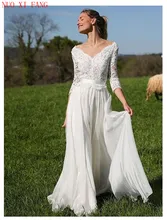 Special Offers Three Quarter Sleeves Cheap Wedding Dress 2020 Backless Appliques Lace Elegant A Line Chiffon Vintage Bride Dress Wedding Gown Special Offers Three Quarter Sleeves Cheap Wedding Dress 2020 Backless Appliques Lace Elegant A Line Chiffon Vintage Bride Dress Wedding Gown