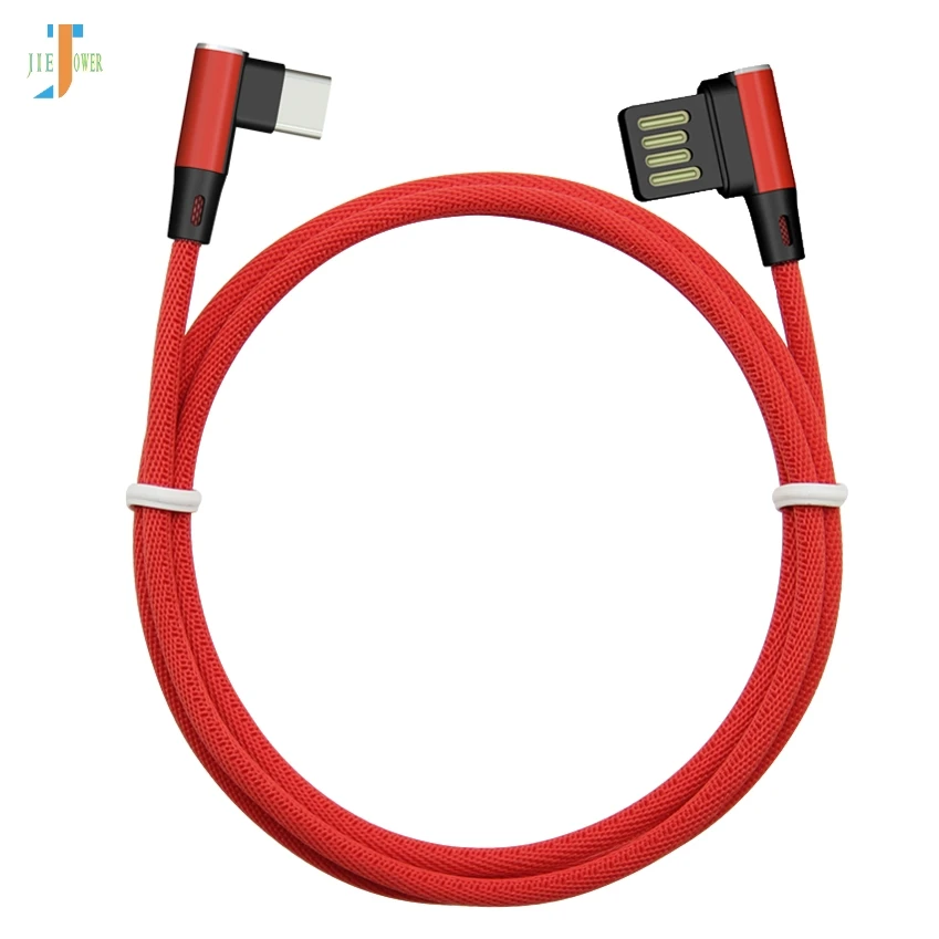 500 шт./лот кабель type C 2 стороны 90 градусов Usb C кабель быстрой зарядки для Xiaomi Note 3 2 2S samsung GALAXY S8 нейлоновый кабель для передачи данных