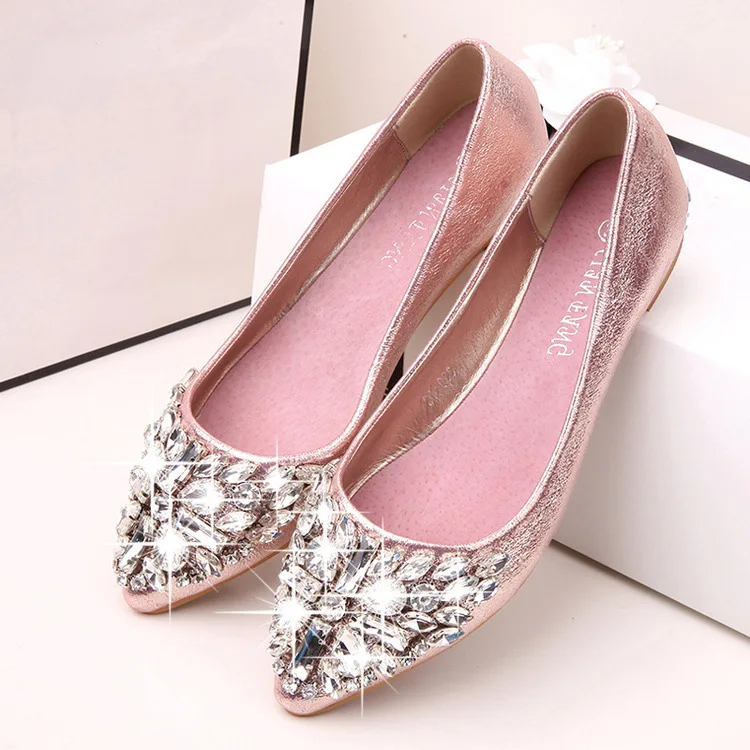 

WOMEN'S Shoes 2019 Spring Summer New Style Korean-style Man-made Diamond Pointed Shallow Mouth Flat Heel Shoes Women's Sweet Fla