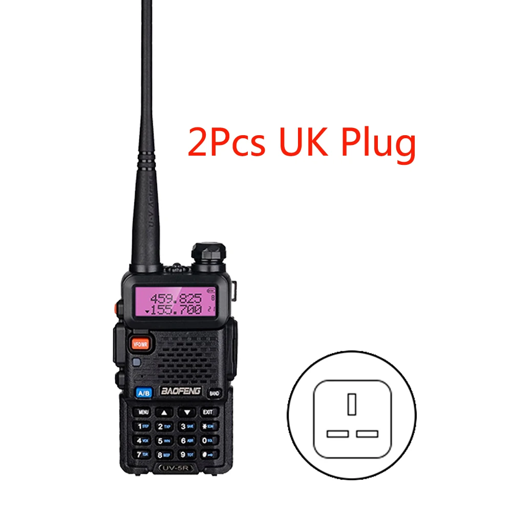 BaoFeng BF-UV 5R(UV-5R 3rd Gen) 5-ваттный двухчастотный двухстороннее радио(136-174Mhz VHF и 400-520 МГц UHF) включает в себя полный комплект - Цвет: 2Pcs UK Plug