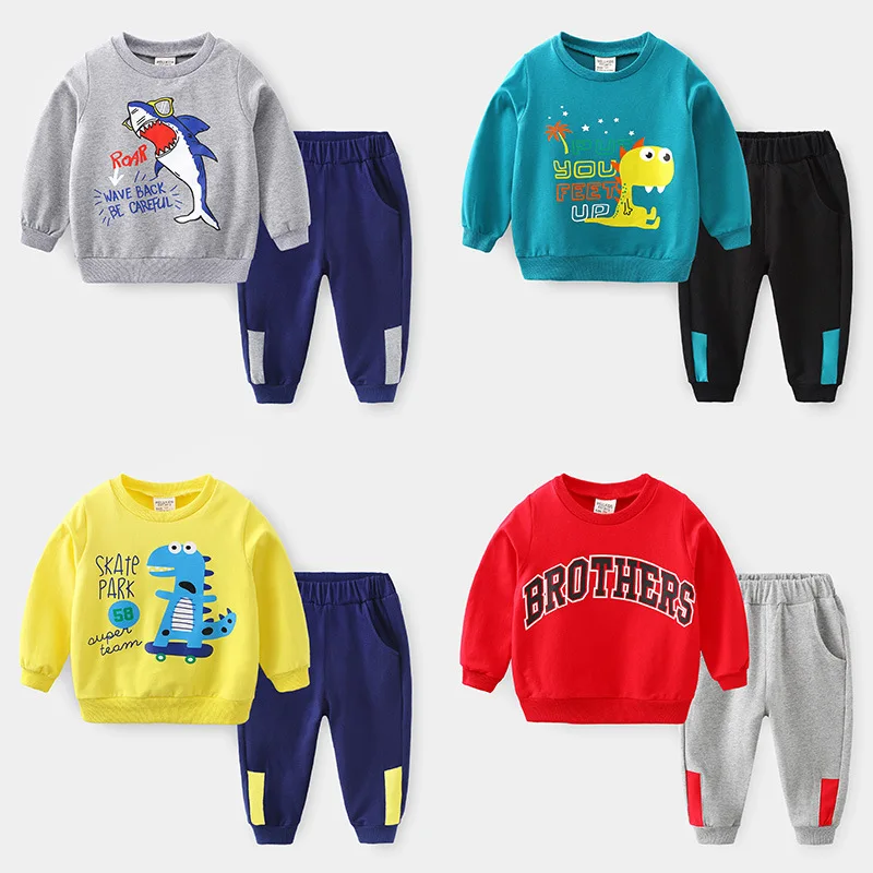 New 2020 Kids Autumn Winter Clothing Set Children Boys Cartoon Shark Print O-neck Pullover Hoodies Sweatshirt with Long Pants | Детская