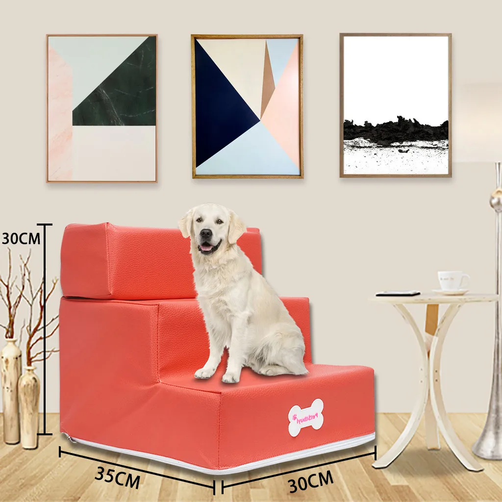 Лестница для питомцев, 3 ступеньки, для щенков, для собак, для маленьких и больших собак, для кошек, новая кожаная складная лестница для питомцев, съемная кровать для питомцев, для кошек, собак, рампа