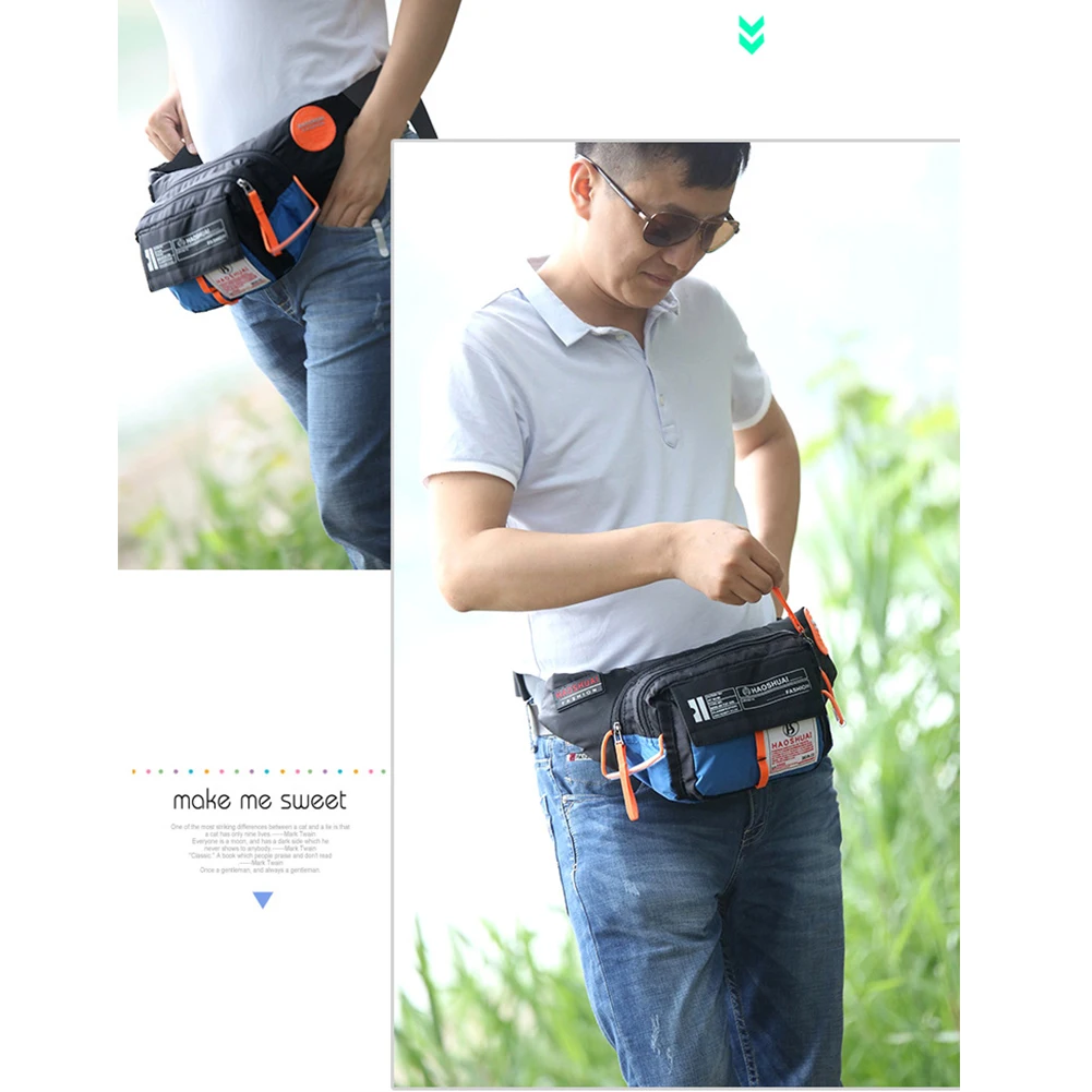 Men Women Waist Bag Handsfree Adjustable Strap Nylon Soft Money Purses Sports Multi Pockets Pouch Fanny Pack Zipper Outdoor