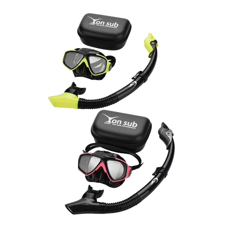 

Yon Sub 2 Pcs Professional Diving Mask Snorkel Anti-Fog Goggles Glasses Set Swimming Equipment Snorkel Breathing Tube Eye Protec