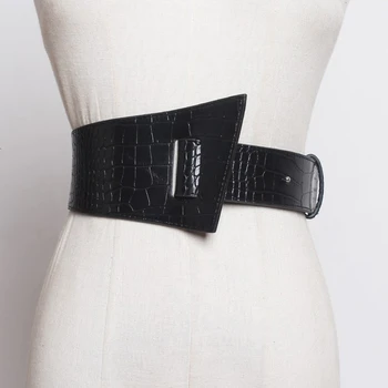 

SeeBeautiful New Fashion 2020 Auitumn Winter Simple PU Leather Girdle Width Waist Belts Irregular Waist Seal Women Tide Q247
