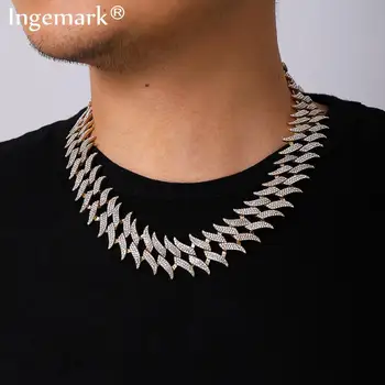 

Hip Hop Iced Out Paved Rhinestones Chain Necklace Women Collares Punk Heavy Miami Cuban Bling Crystal Choker Rapper Men Jewelry