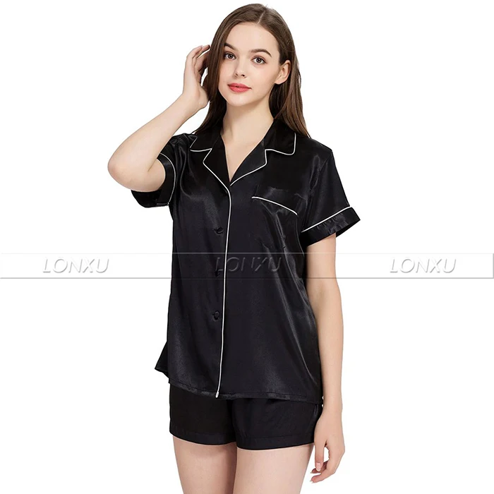 Женский Атласный пижамный комплект, пижама с коротким рукавом, пижама S~ 3XL Plus
