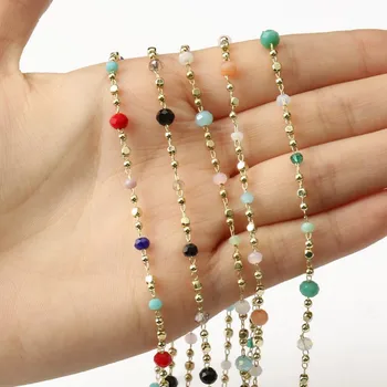 

1 meter Gold Plated Wire Wrapped Rosary Copper Chain Round Crystal Stone Beads Chains for Jewelry Making DIY Bracelet Necklace