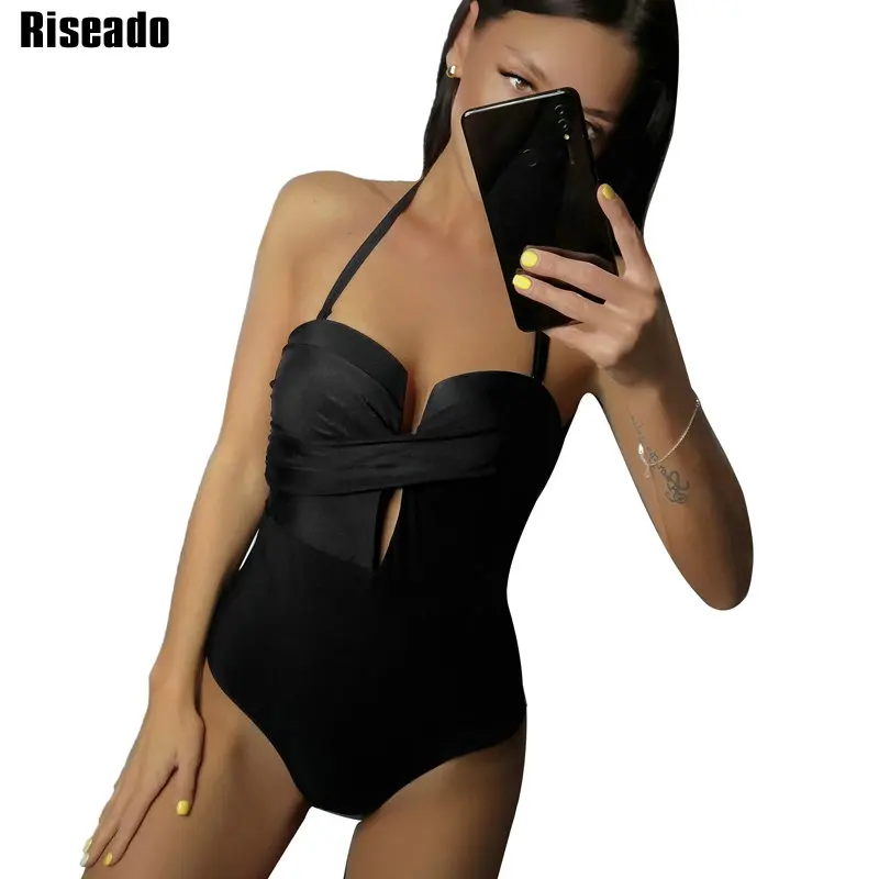 Riseado Gorgeous One Piece Swimsuit Push Up Swimwear Women Bandeau Swimsuits Black Bathing Suits Women 21 Plus Size Xxxl Aliexpress