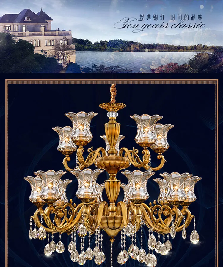 Европейский Хрустальный латунный подвесной светильник дуплекс золотой кристалл гостиная столовая отель Вилла роскошное освещение