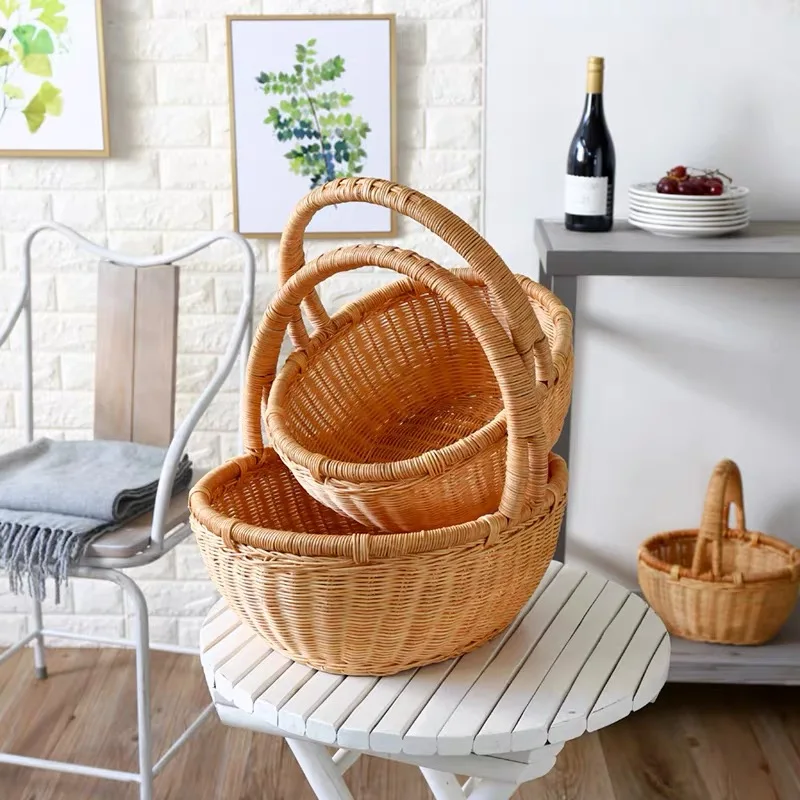 Picnic basket handmade rattan woven food fruit large capacity portable outdoor picnic vegetable storage basket household items