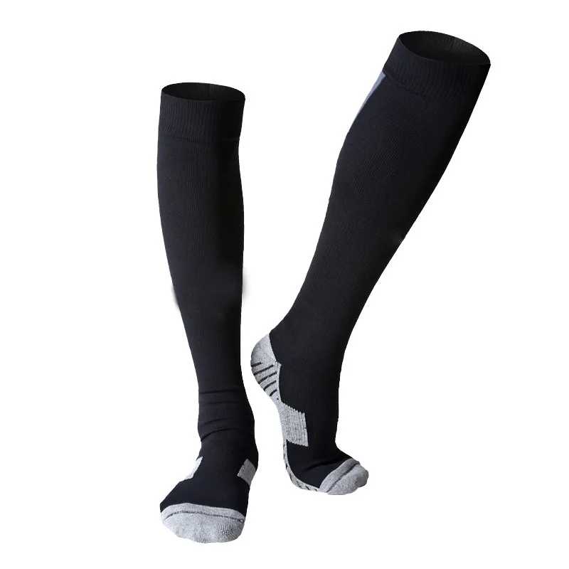 Новинка, стильные футбольные носки с махровой подошвой для взрослых, высококачественные футбольные носки с защитой лодыжки и голени - Цвет: Черный