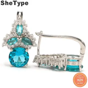 

24x14mm SheType Romantic 6.68g Created Rich Blue Aquamarine CZ Gift For Woman's 925 Sterling Silver Earrings