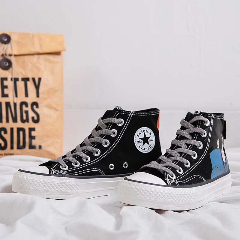 

2019 Autumn Hight-top Canvas Shoes Naruto Anime Japanese-style Casual Versatile Shoes Hand-Painted Sketch Skate Shoes