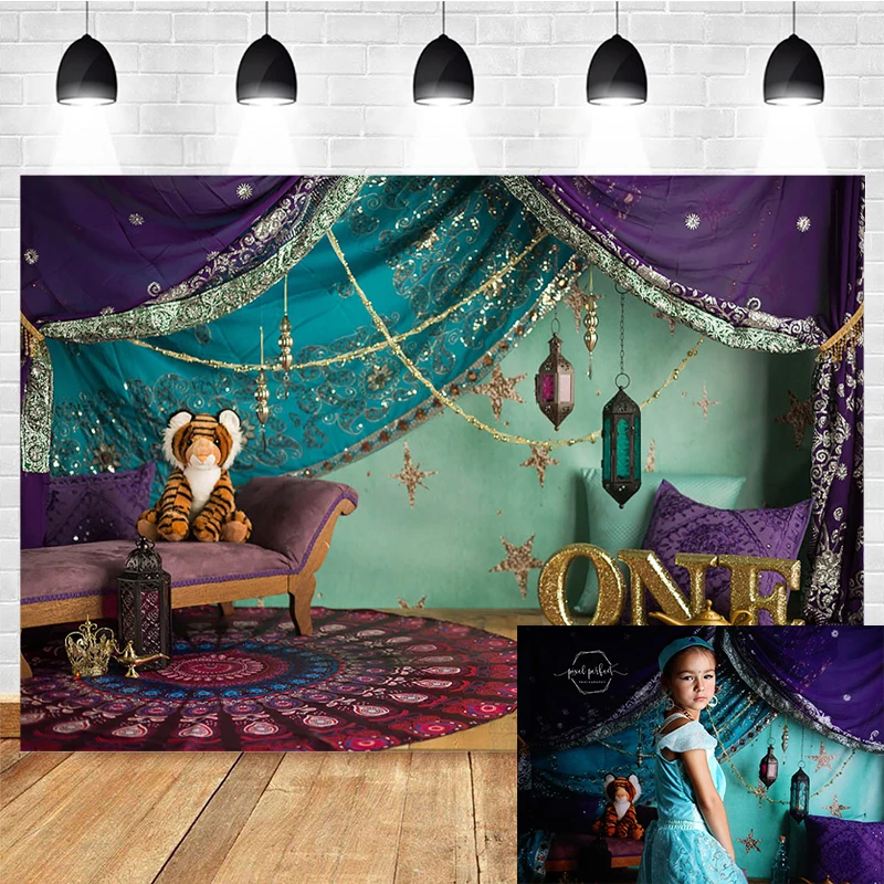 

Mocsicka 1st Birthday Party Photography Background Tiger Aladdin Palace Decoration Props Child Portrait Photo Backdrop Banner