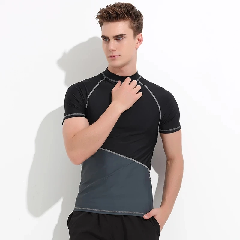 Men Rashguard Short Sleeve Wetsuit T Shirt Quick-dry Surfing Swimwear Tops Anti-UV Swimming Rash Guard Bathing Suits men rashguard
