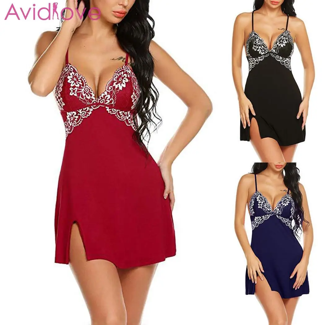 

Women Sexy Nightdress Lace Hollow Out Chemise with G-string design Slim Floral Sleeveless Thong All season
