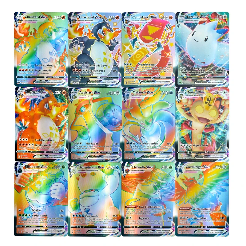 55~100Pcs Pokémon Spanish Ianguage Flash Game Battle Collection Card Children Battle Interactive Trade Toys Gift