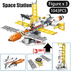 1043 шт. 3в1 космическая станция модельные блоки Запуск транспортного средства строительный блок техника аэрокосмический исследования DIY