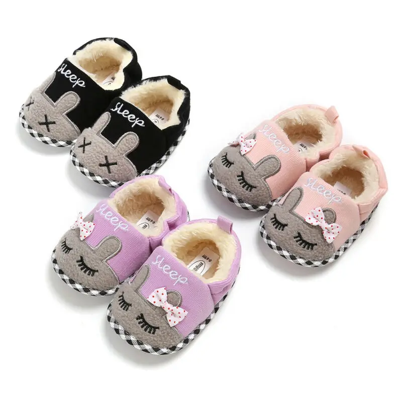 Baby Kids Girls Prewalker Shoes Cute Cartoon Animal Newborn Infant First Walkers Winter Warm Plush Soft Anti-slip Baby Shoes