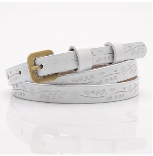 Vintage Style Cow Genuine Leather Printing Thin Women Casual Belt Cummerbund For Girl Pin Buckle Belts For Women AD0894 - Цвет: Белый