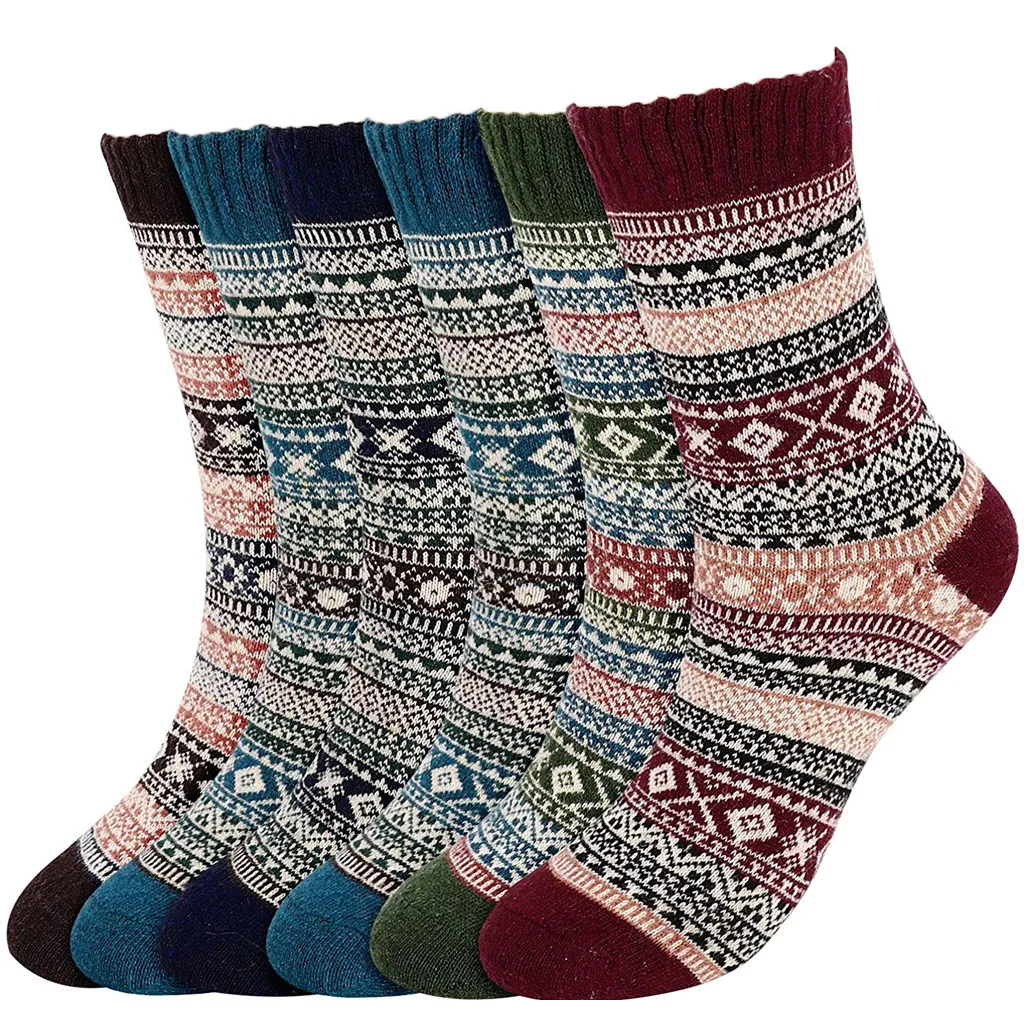 Женские забавные носки унисекс; 6 пар зимних повседневных носков в стиле Харадзюку; винтажные теплые плотные носки в винтажном стиле; Calcetines Mujer