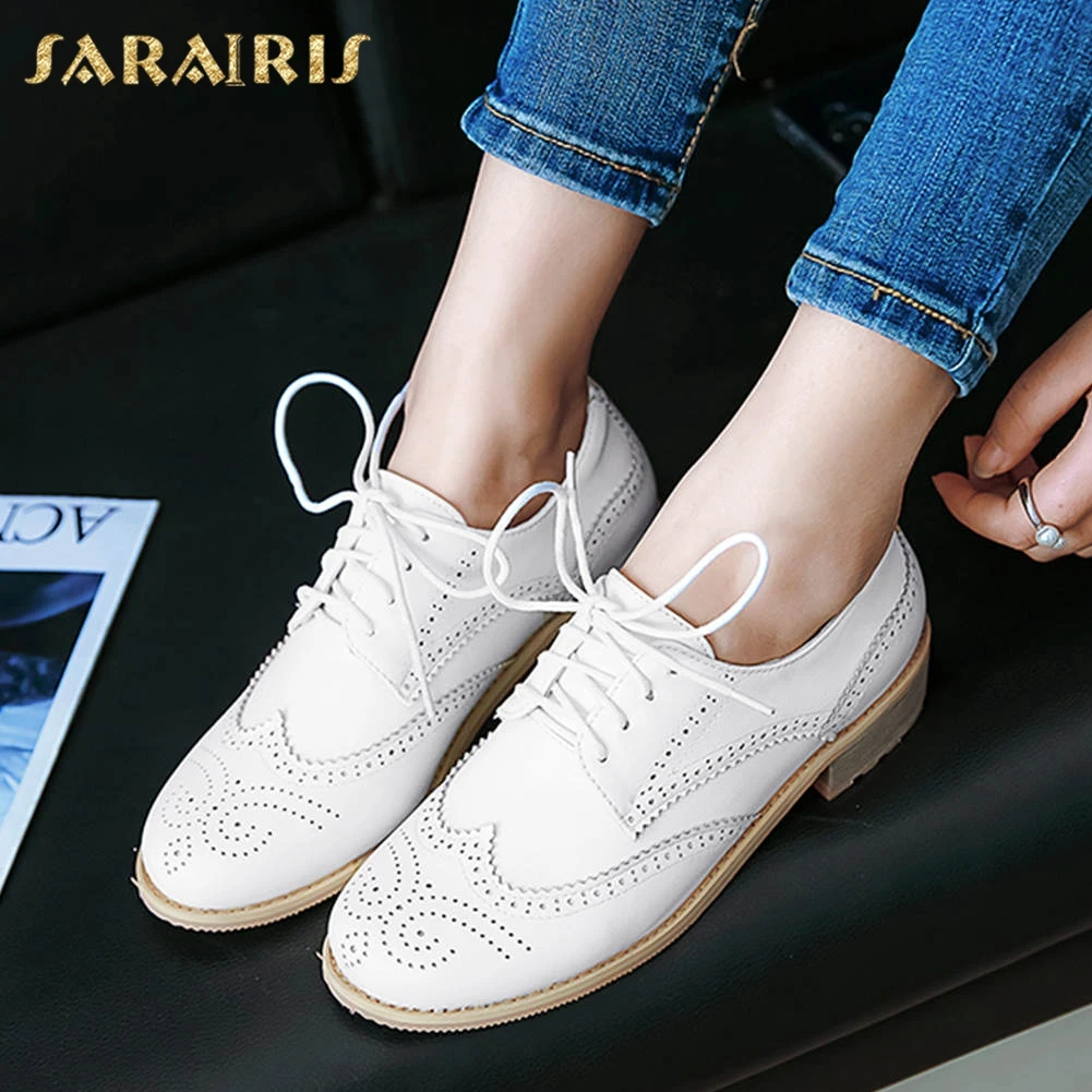 

Sarairis New Arrivals 2020 Brogue Shoes Woman Pumps Female Chunky Heels Lace Up Solid Concise Pumps Lady Shoes Women Footwear