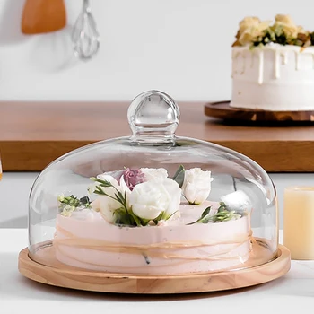 

Wooden Plate for Cake Fruit Dessert Serving Trays Creative Wedding Birthday Party Afternoon Tea Tray with Cover