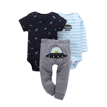

Cartoon UFO Full Cotton Fashion Stripe O-Neck Regular Baby Boy Newborn Infant Clothing 3Pcs Set