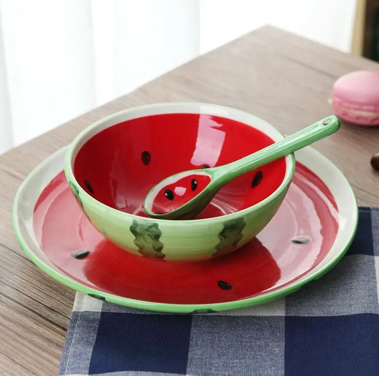 Watermelon(Red) TECHOME 5 дюймовая керамическая чашка посуда с изображениями фруктов арбуз чаша «Яблоко» ложка детская рисовая десертная закуска миска Бытовая Посуда - Цвет: Watermelon(Red)