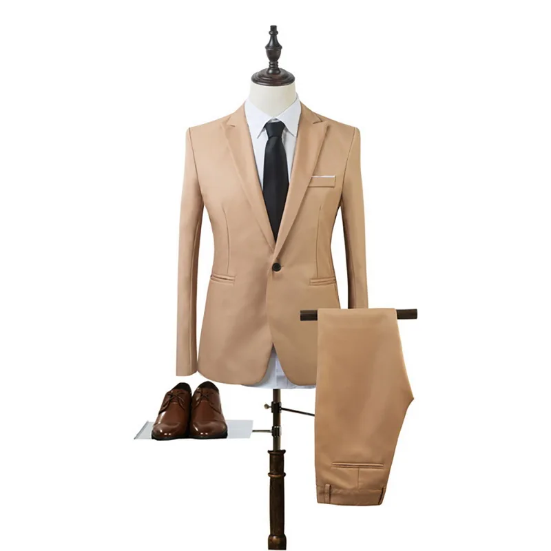 Joditty2020 nuevo 2 piezas de chaqueta de negocios + Pantalones conjuntos de traje de hombre otoño moda sólido Delgado boda conjunto Vintage Blazer clásico Masculino