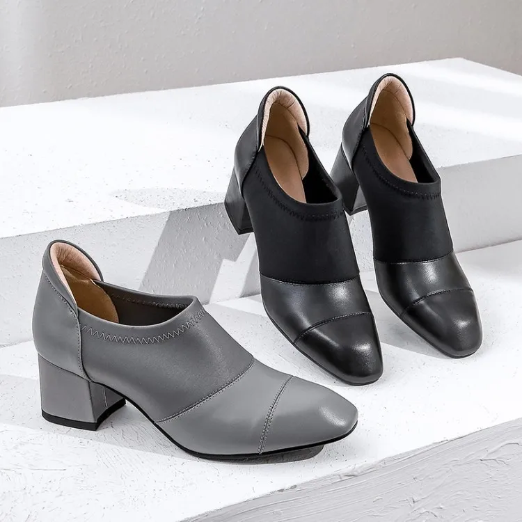 

Spring New Style Elasticity Mixed Colors WOMEN'S Shoes Square Head Chunky-Heel Deep Mouth Semi-high Heeled Shoes Women's England