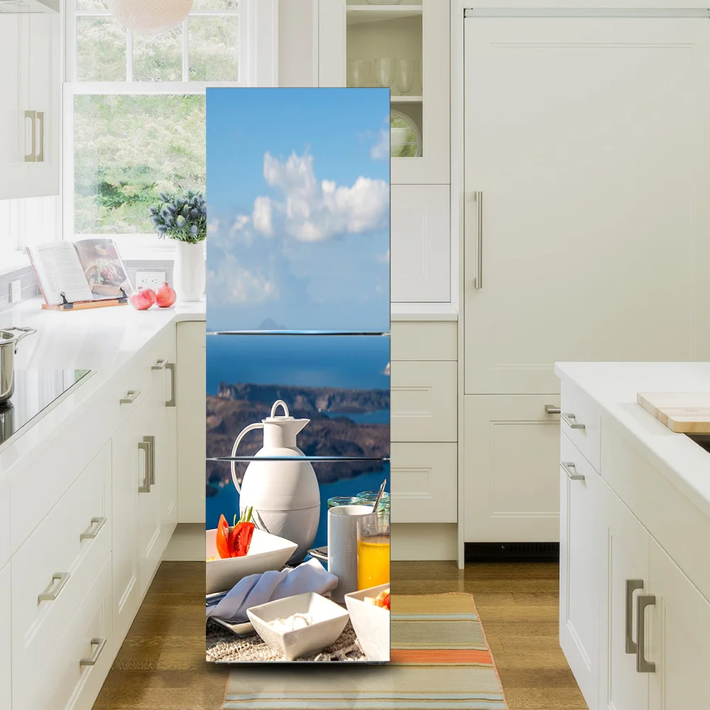 Новые креативные 3D Виниловые наклейки на холодильник декоративные наклейки s Кухня самоклеющиеся красивые обои с видом на море домашний Декор наклейки