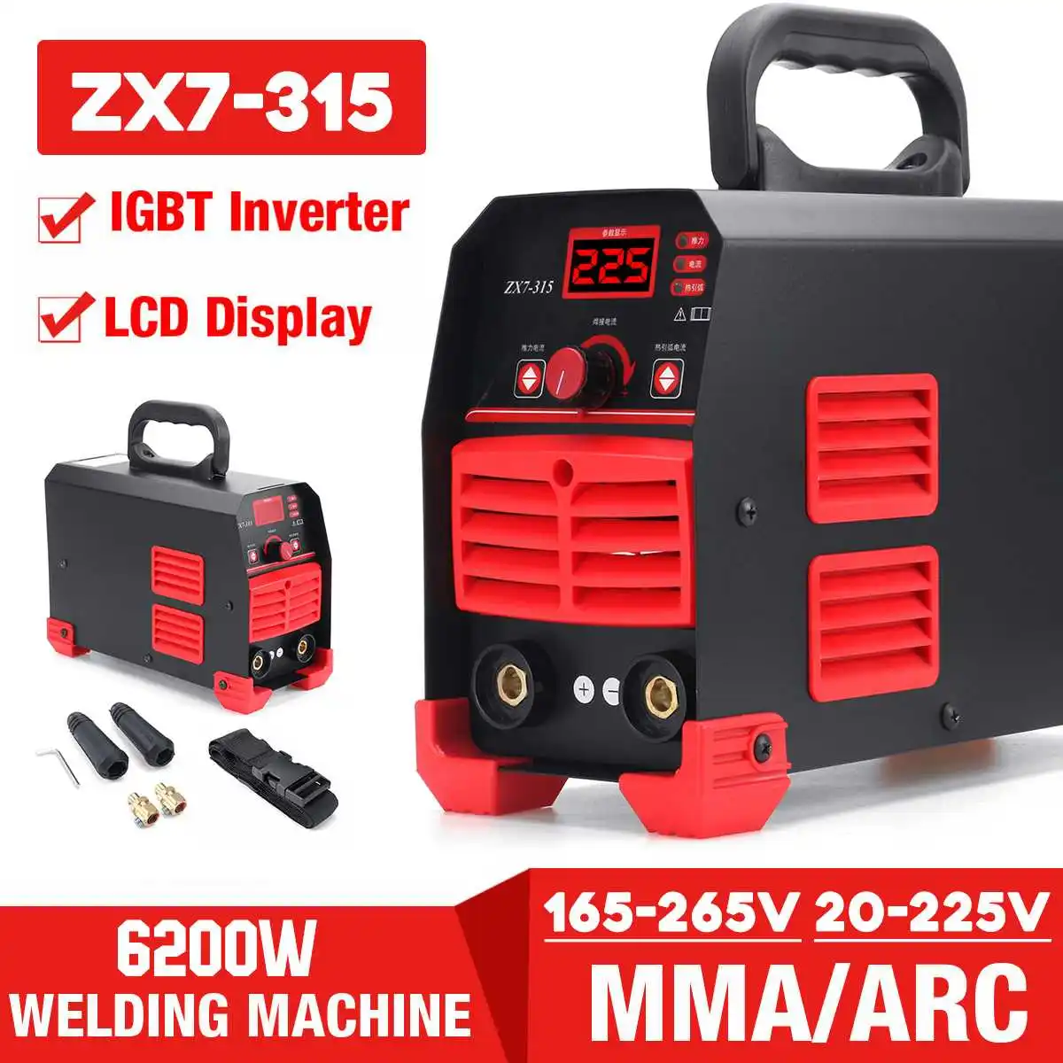 

FORGELO 6200W ARC 225A Stick Welder DC Inverter MMA Welding Machine IGBT Portable Tool Handheld Display Pure Copper Welding Tool