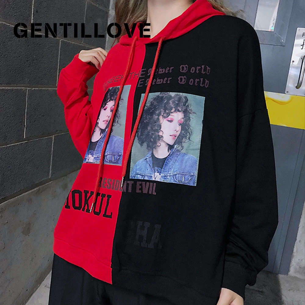Gentillove/осенние женские толстовки в Корейском стиле; Цветные Лоскутные свитшоты с капюшоном; модные уличные пуловеры