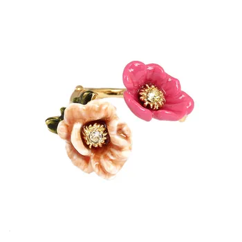 

Winter garden series enamel glaze two-color flower opening gold-plated ring ring female sweet fashion
