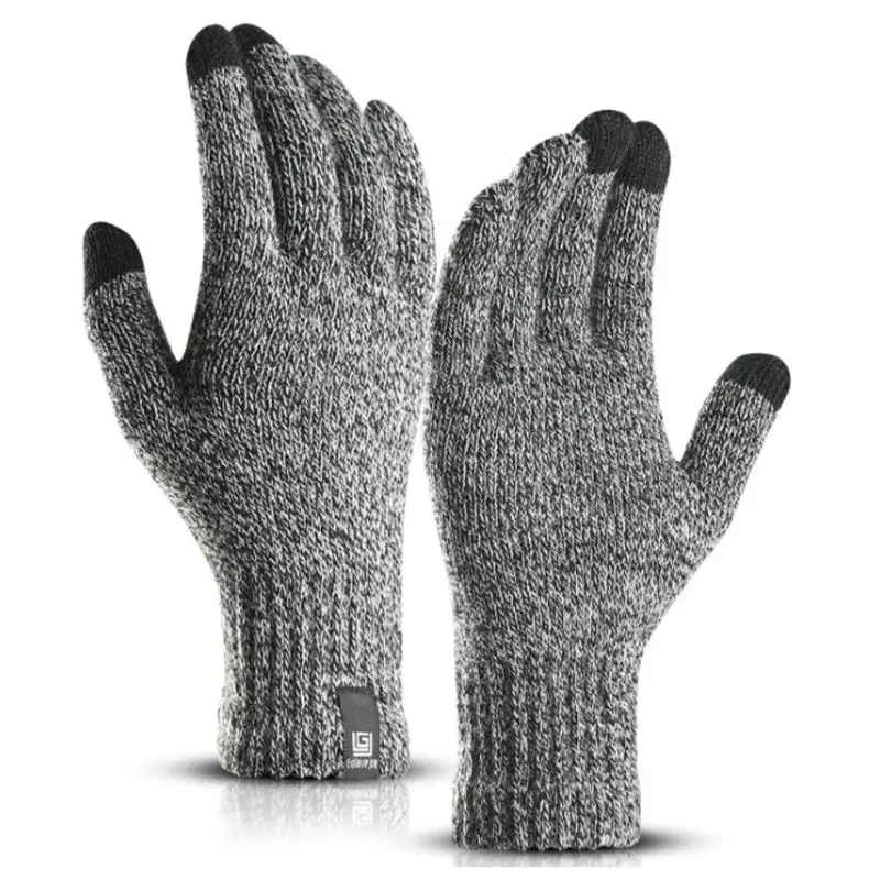 C Men Womens Winter Knitted Touch Screen Gloves Outdoor Sport Training Snow Ski Full Finger Elastic Ribbed Cuff Stretchy Mittens - Цвет: C