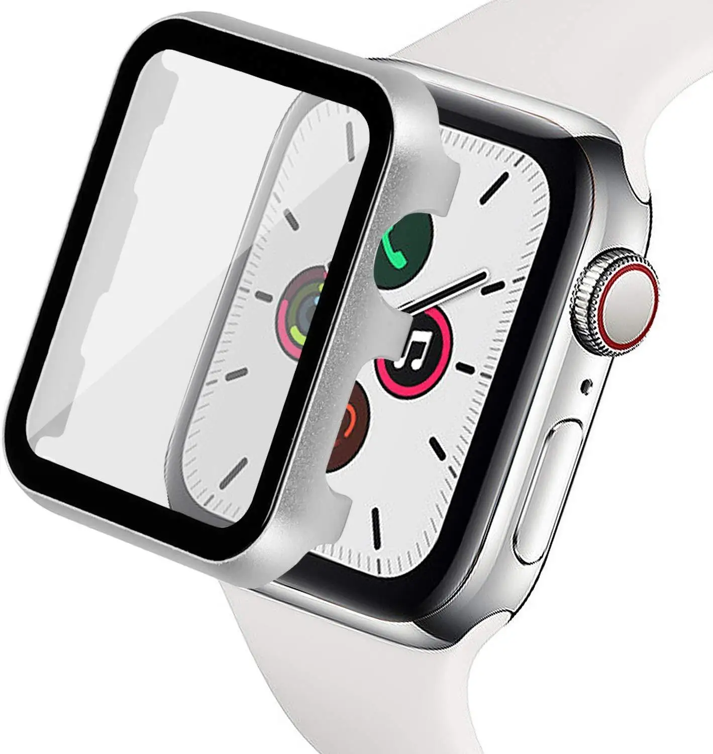 Защитный чехол для Apple Watch Series 5 4 3 2 1 40/44/42/38 мм с защитной металлической крышкой, жесткая тонкая ПЭТ пленка для iWatch - Цвет: Silver